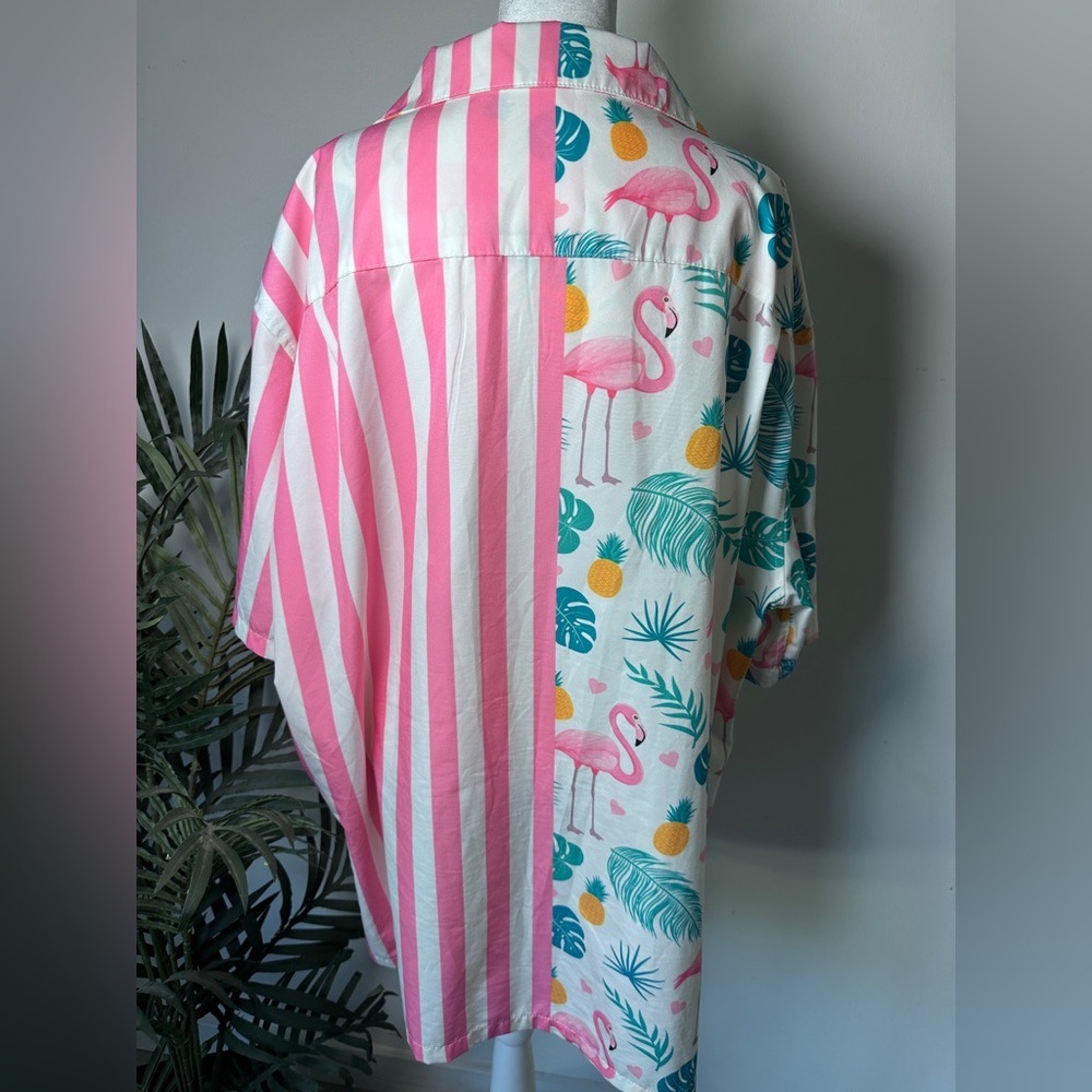 Men’s Striped Tropical Summer Beach Flamingo Hawaiian T Shirt size 2X - Picture 5 of 8